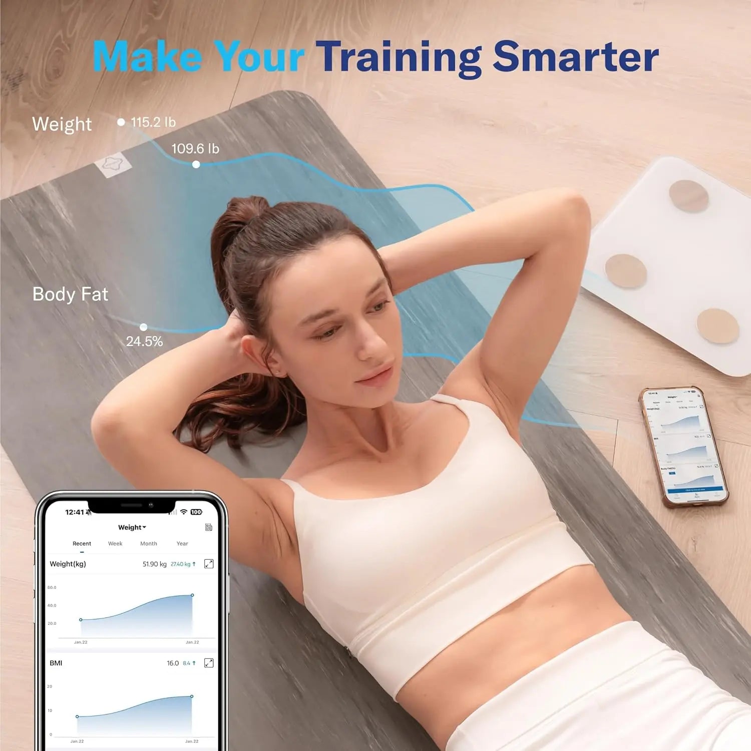 Smart Body Fat Scale with BMI, Muscle Mass, Bluetooth Sync, Color-Changing Lights, 400 lb Capacity