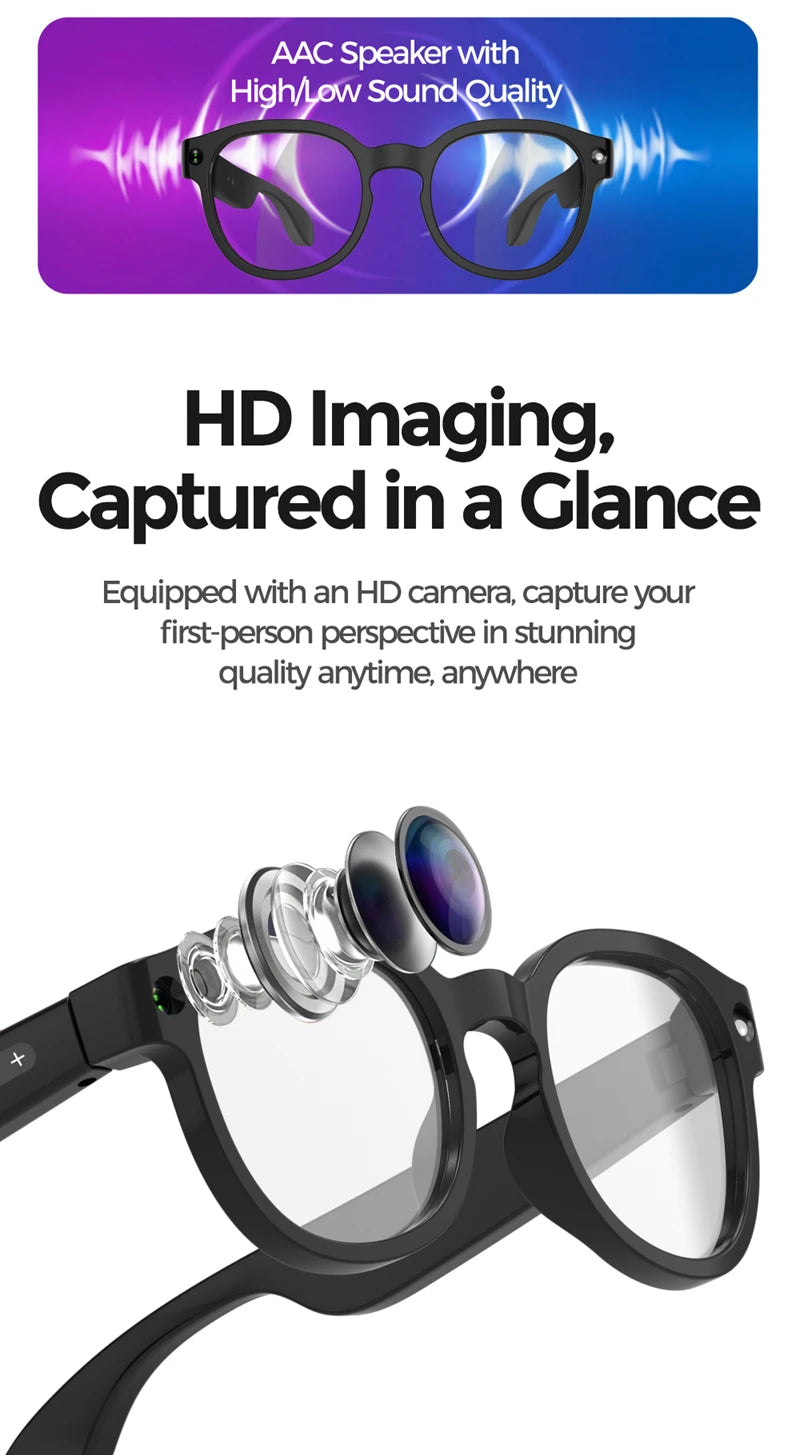 800W HD AI Smart Bluetooth Glasses HD Shooting Waterproof Camera Photo Video Voice Call Translation AI Smart Cam Glasses 2026