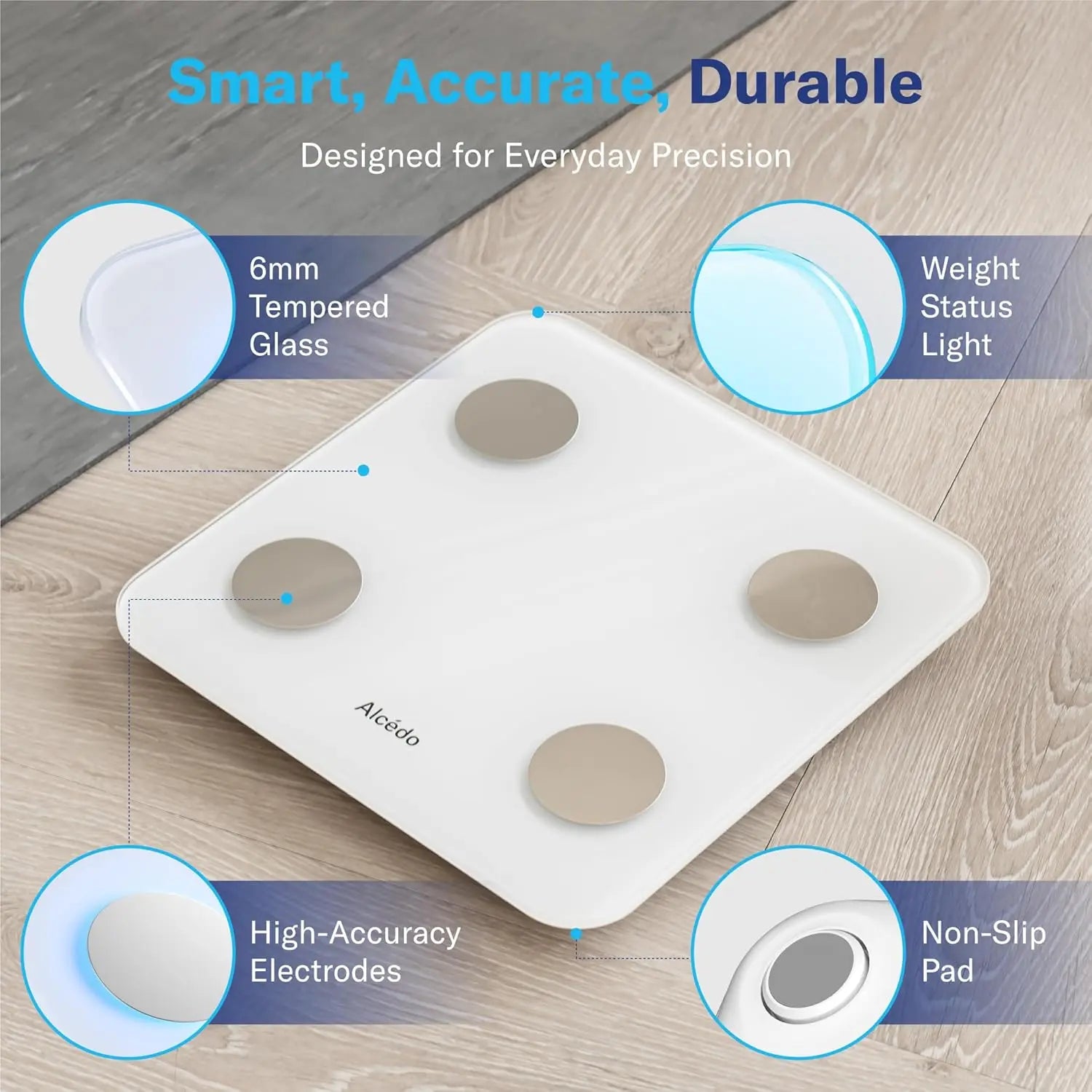 Smart Body Fat Scale with BMI, Muscle Mass, Bluetooth Sync, Color-Changing Lights, 400 lb Capacity