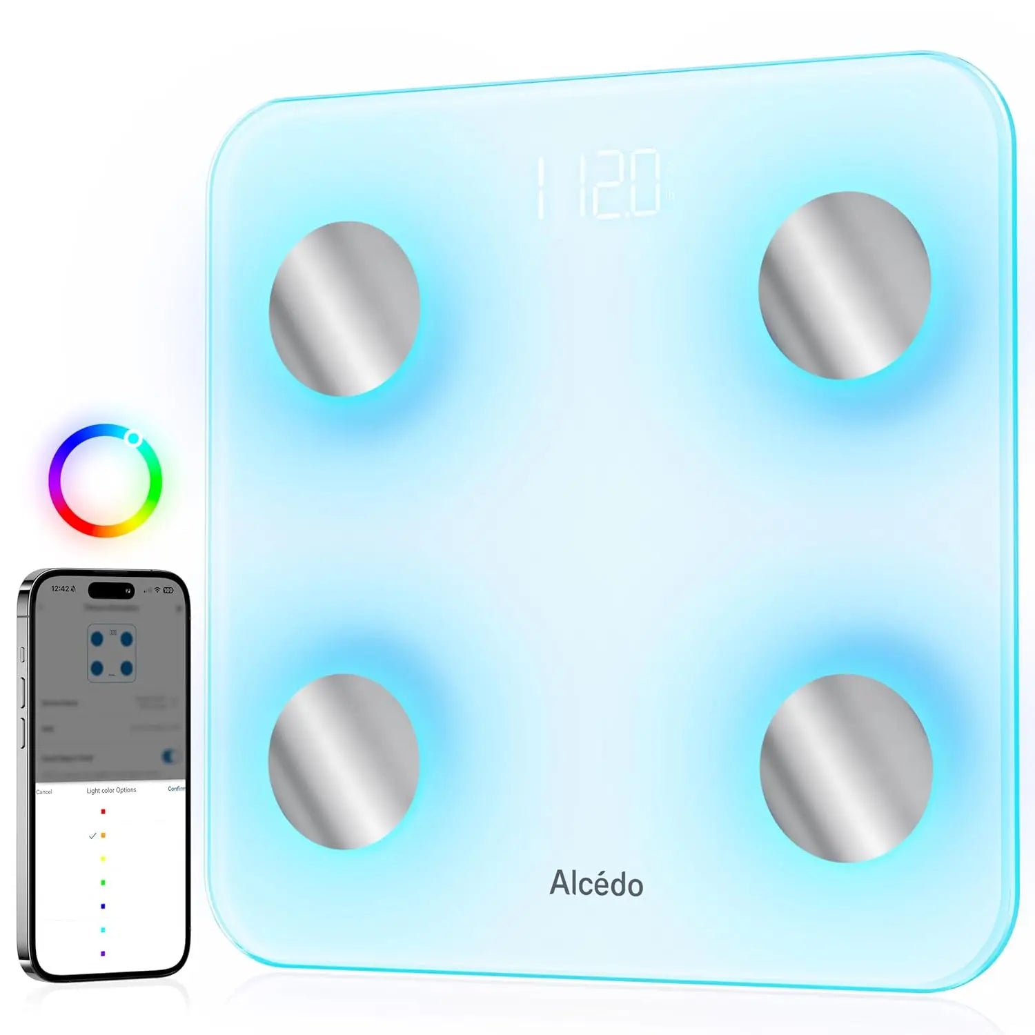 Smart Body Fat Scale with BMI, Muscle Mass, Bluetooth Sync, Color-Changing Lights, 400 lb Capacity