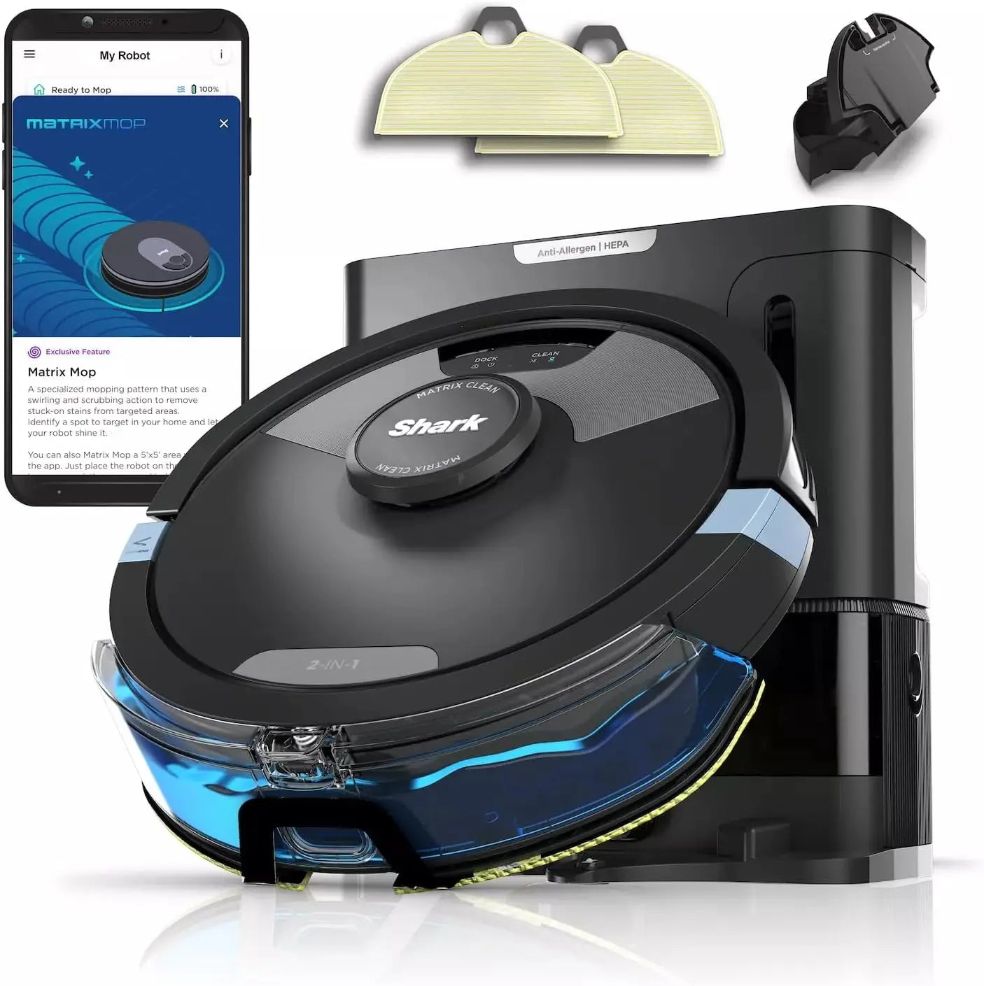 AI Ultra 2in1 Robot Vacuum & Mop with Sonic Mopping, Matrix Clean, Home Mapping, Self Empty Base for Pet Hair, WiFi